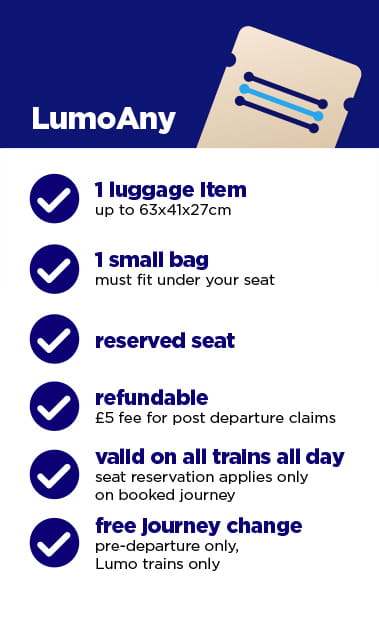 LumoAny train ticket specifications