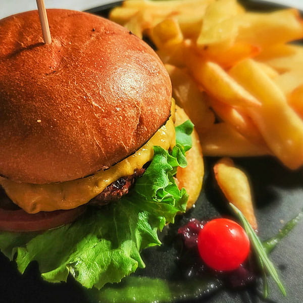 Hamburger and fries