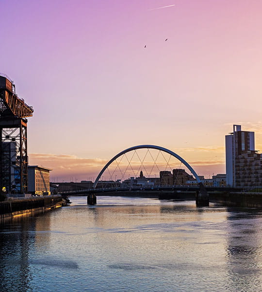 Sunset over Glasgow waterfront