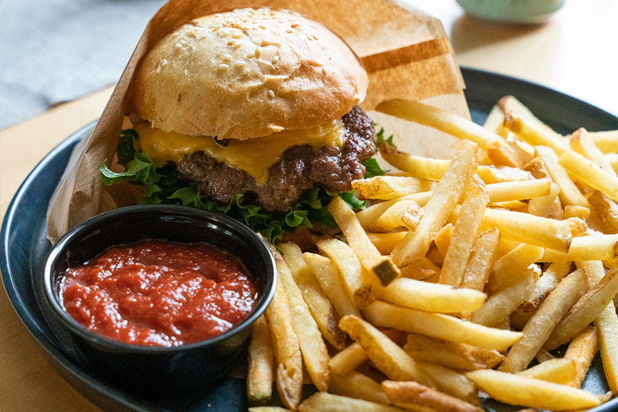 Hamburger and fries