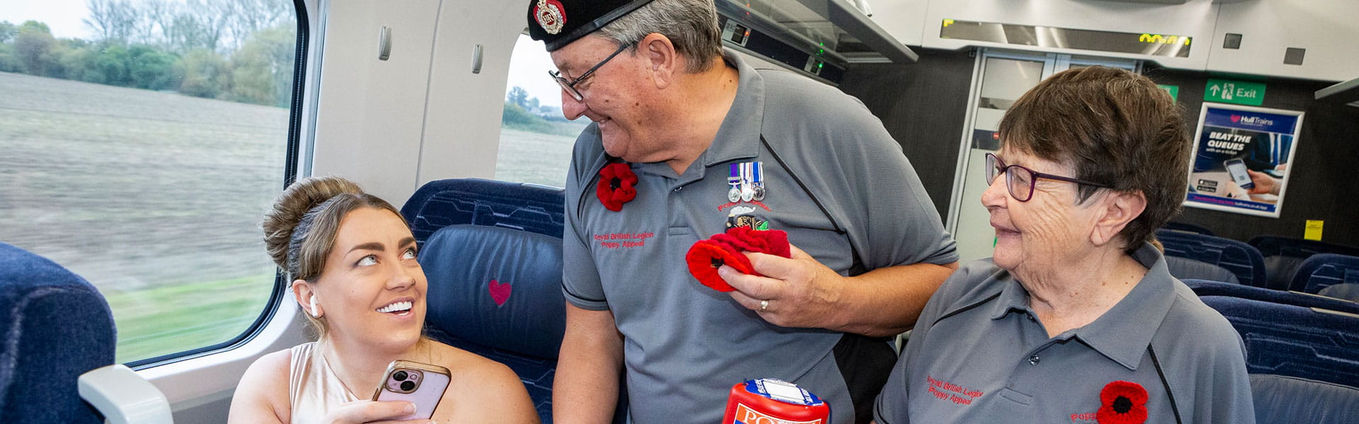 Man selling poppies onboard