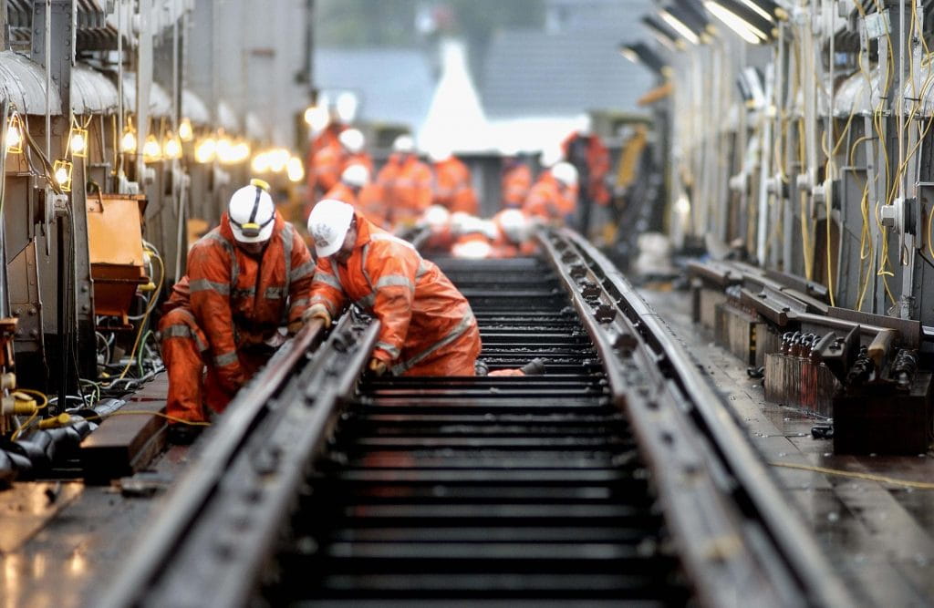 engineering work on train tracks